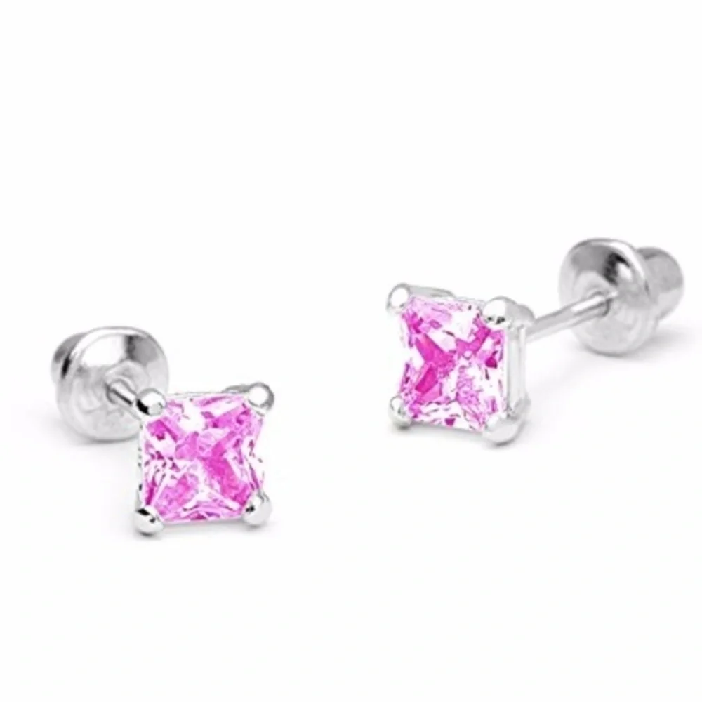 14k Gold plated 3 4 5 mm Square Girls Earrings kid